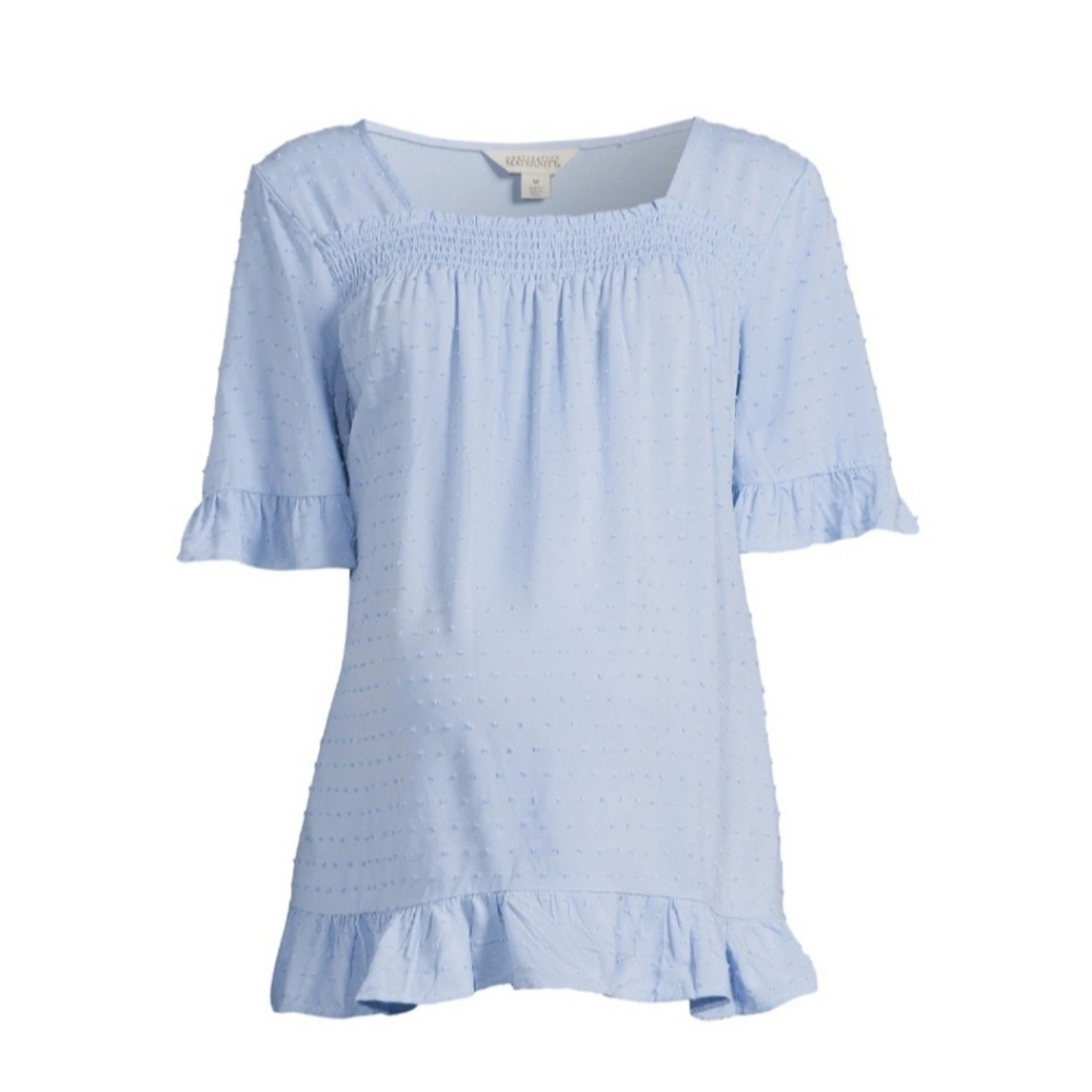 Short Sleeve Maternity Smocked Woven Shirt